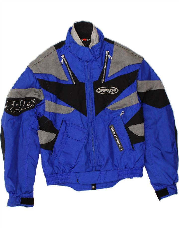 SPIDI Mens Graphic Racer Jacket UK 38 Medium Blue Colourblock Polyester Vintage Spidi and Second-Hand Spidi from Messina Hembry 