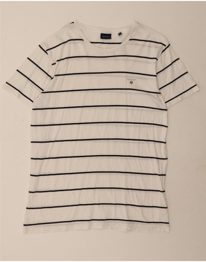 GANT Mens T-Shirt Top XL White Striped Cotton Vintage Gant and Second-Hand Gant from Messina Hembry 