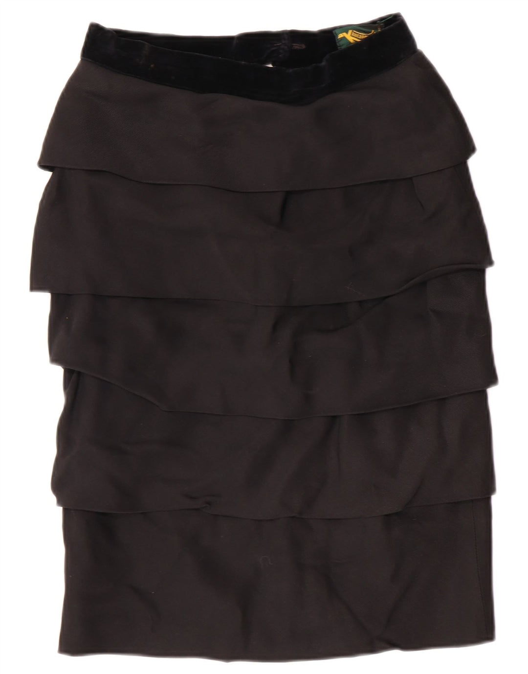 Gonna a balze da donna a vita alta VINTAGE IT 42 media W26 viscosa nera