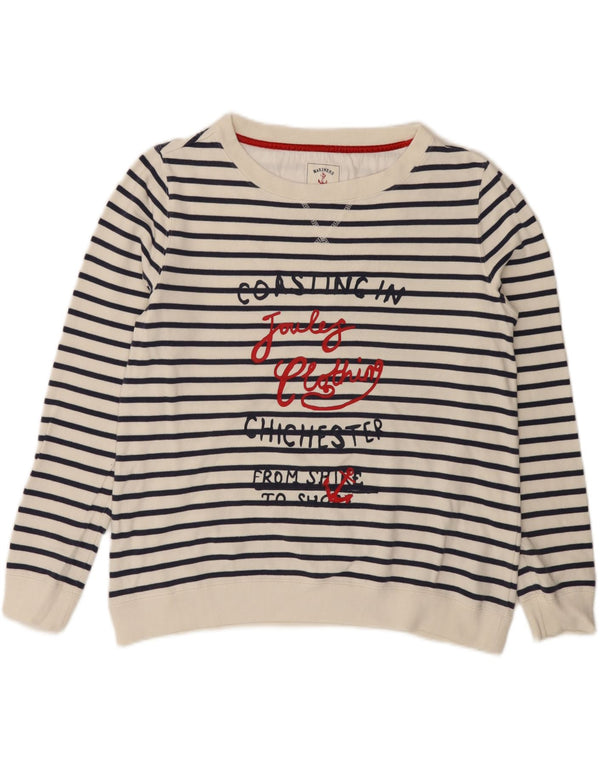JOULES Womens Graphic Sweatshirt Jumper UK 14 Large White Striped Cotton
