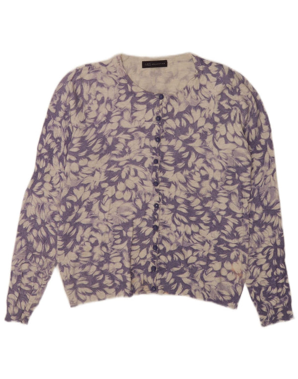 Maglione cardigan da donna Marks & Spencer UK 8 piccola viscosa floreale viola