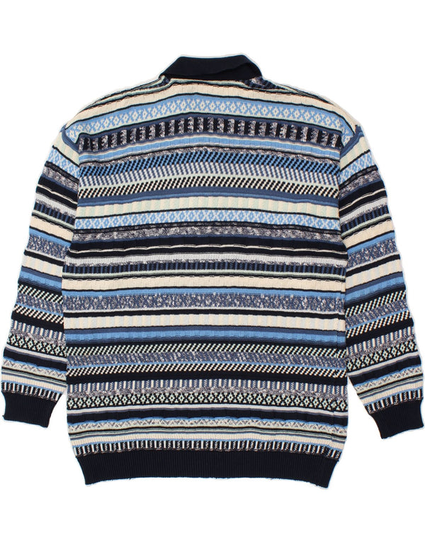 VINTAGE Maglione da uomo con collo alto a righe grandi blu