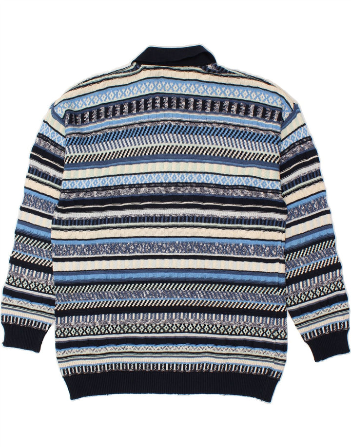 VINTAGE Maglione da uomo con collo alto a righe grandi blu