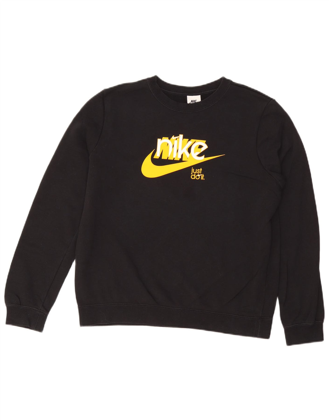 Felpa con grafica NIKE da donna, maglione UK 14, cotone nero medio