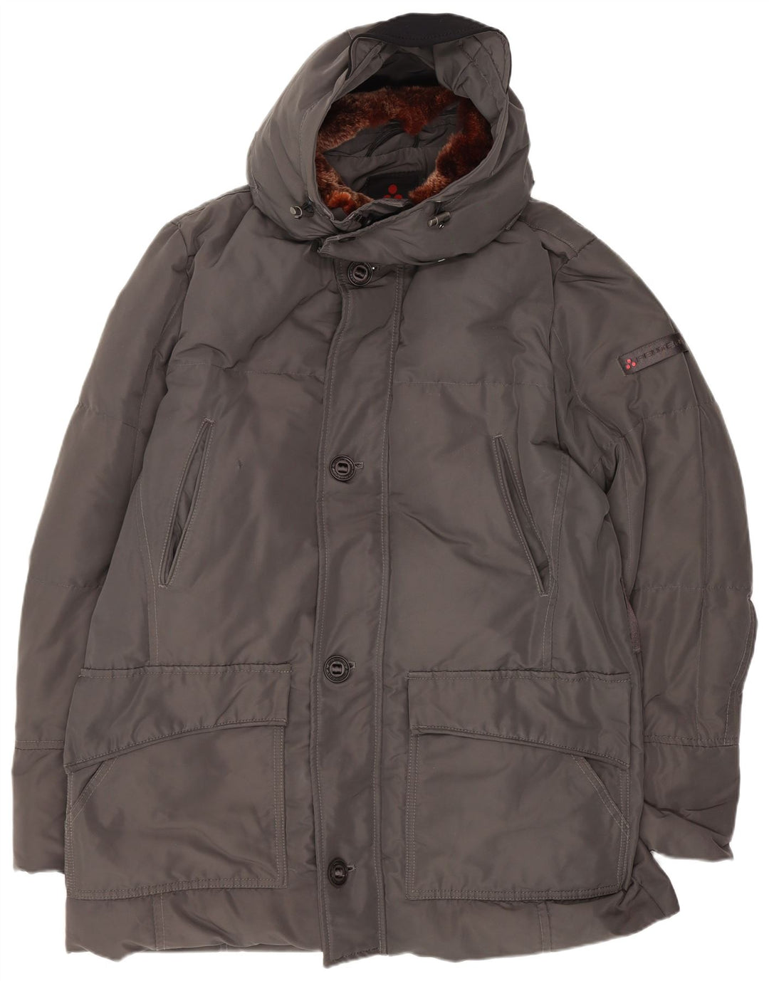 PEUTEREY Cappotto imbottito con cappuccio da uomo UK 40 Large Grigio Poliestere