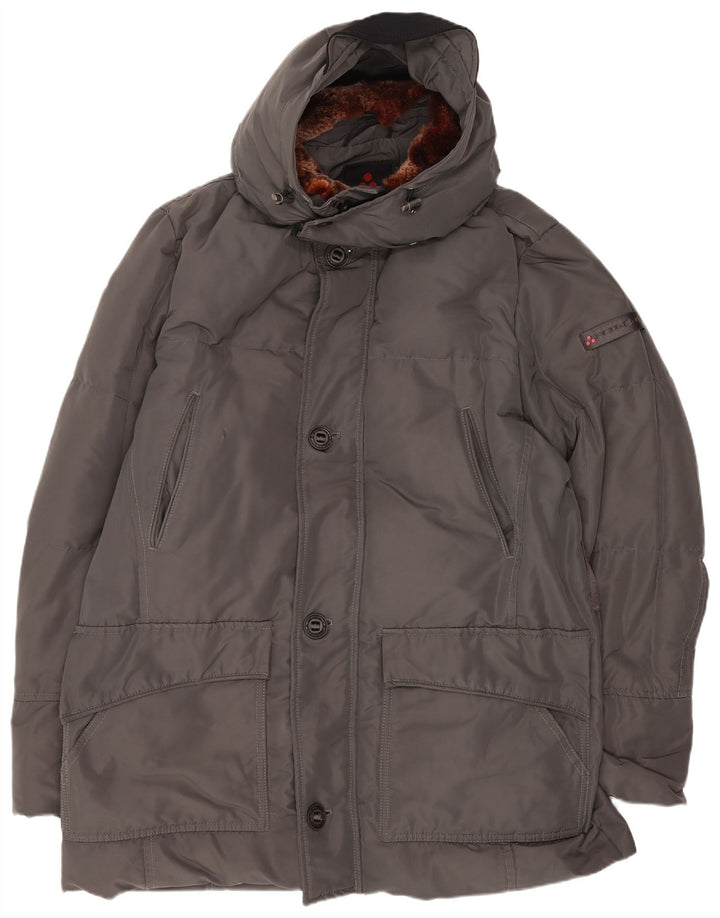 PEUTEREY Cappotto imbottito con cappuccio da uomo UK 40 Large Grigio Poliestere