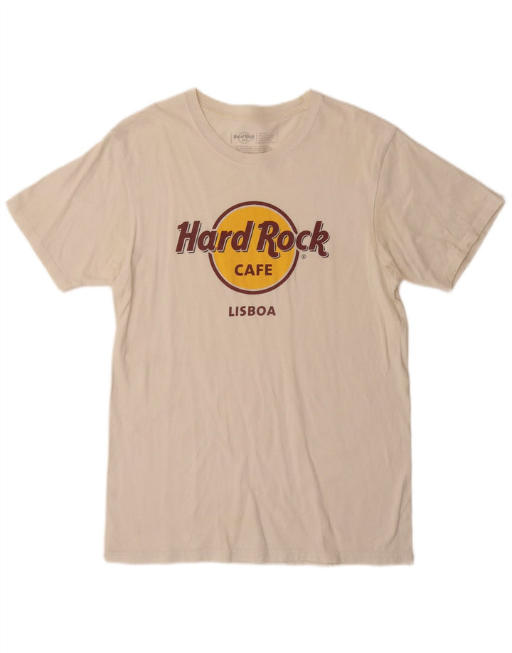 T-shirt grafica da uomo Hard Rock Cafe Lisboa, cotone bianco sporco medio