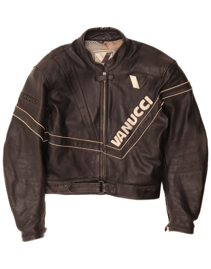 Giacca da pilota in pelle grafica da uomo Vanucci IT 58 3XL Nera