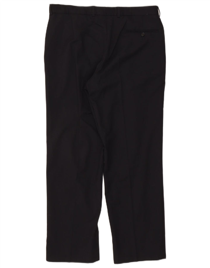 Pantaloni da abito dritti da uomo Marks & Spencer W34 L29 Lana blu navy