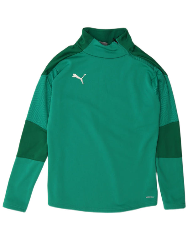 Felpa Puma da uomo con zip e collo, maglione, poliestere color block verde medio