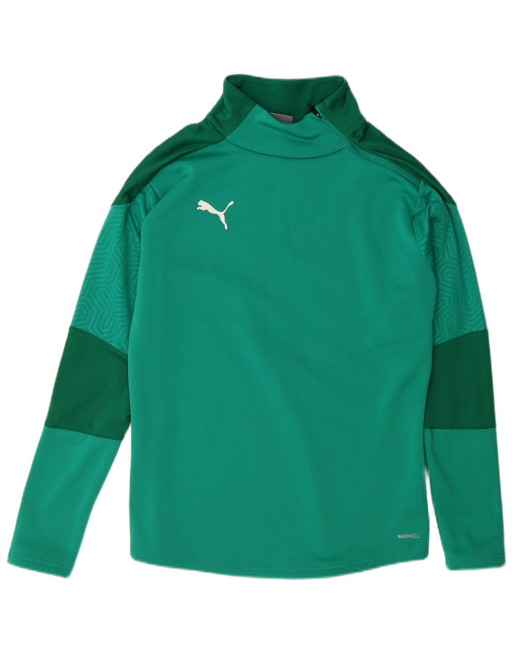 Felpa Puma da uomo con zip e collo, maglione, poliestere color block verde medio