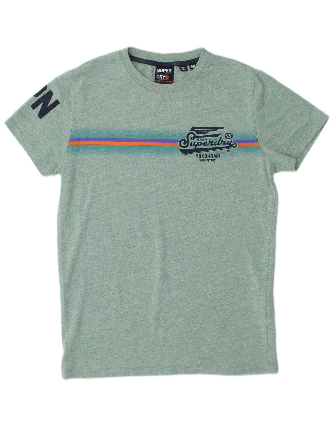 T-shirt grafica da uomo Yokohama SUPERDRY in cotone screziato verde medio