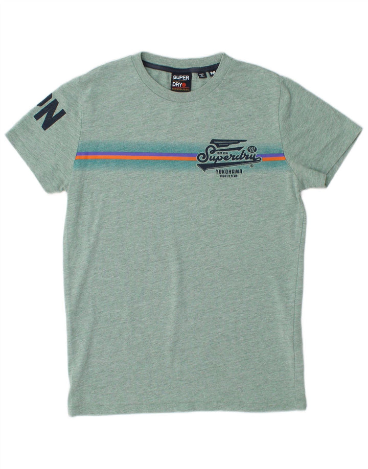 T-shirt grafica da uomo Yokohama SUPERDRY in cotone screziato verde medio