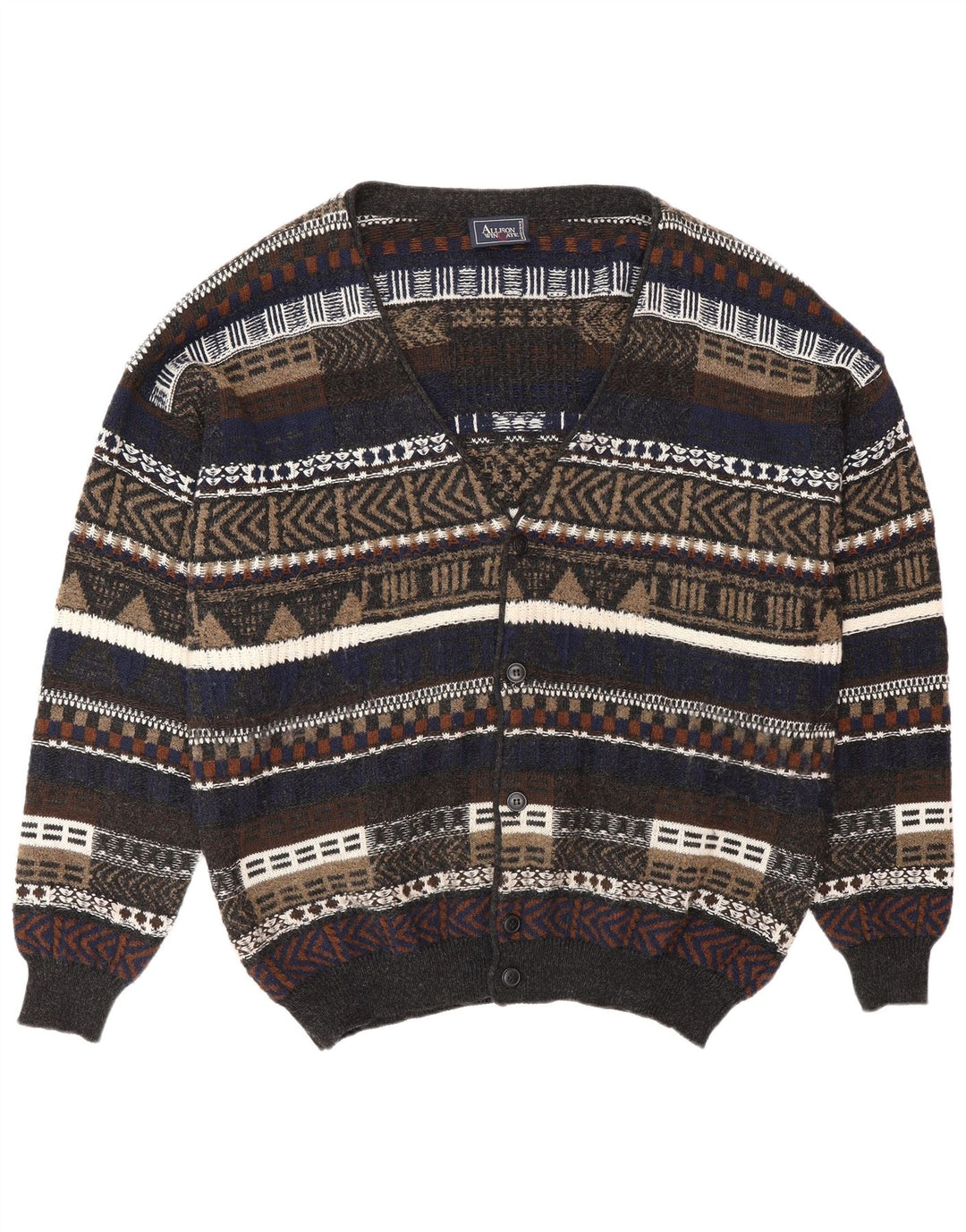 Maglione cardigan da uomo ALLISON WINGATE IT 56 2XL Fair Isle multicolore