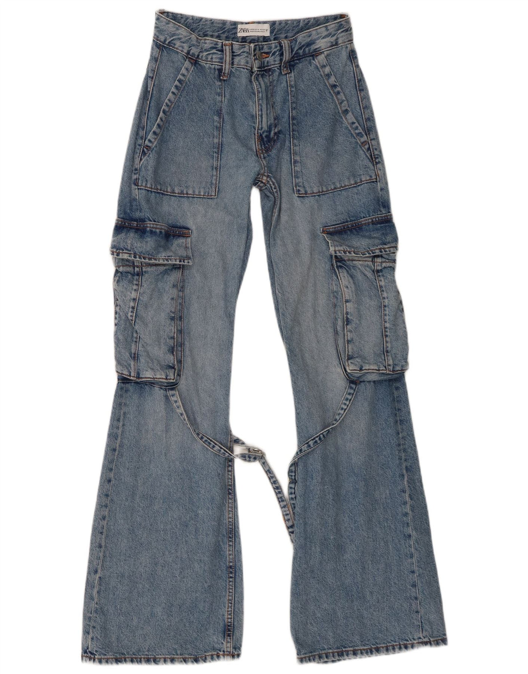 Jeans svasati cargo da donna Zara EU 32 2XS W22 L32 cotone blu