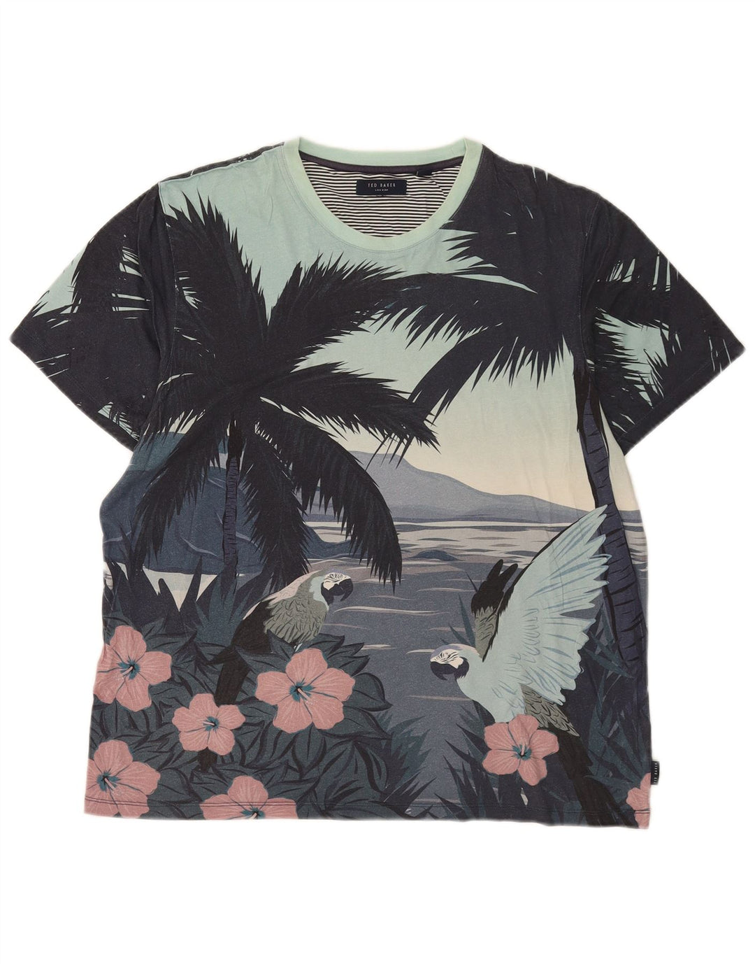 Ted Baker T-shirt grafica hawaiana da uomo di grandi dimensioni in cotone multicolore