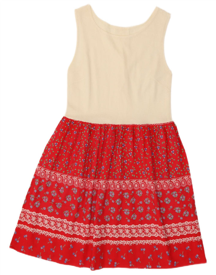 Abito basic vintage da donna senza maniche UK 8 piccolo color block rosso