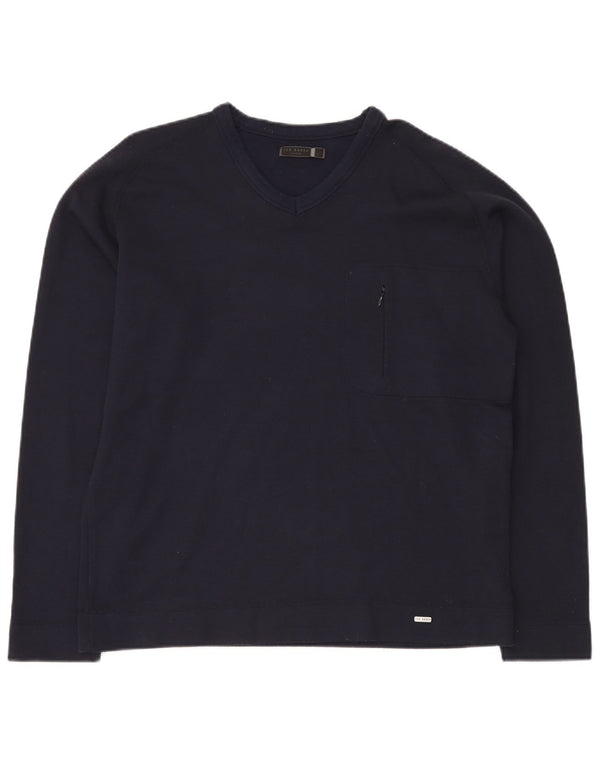 TED BAKER Maglione da uomo con scollo a V taglia 5 XL in cotone blu navy