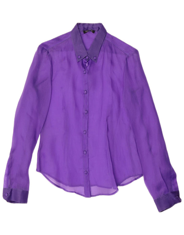 Camicetta camicia vintage da donna UK 12 viola medio