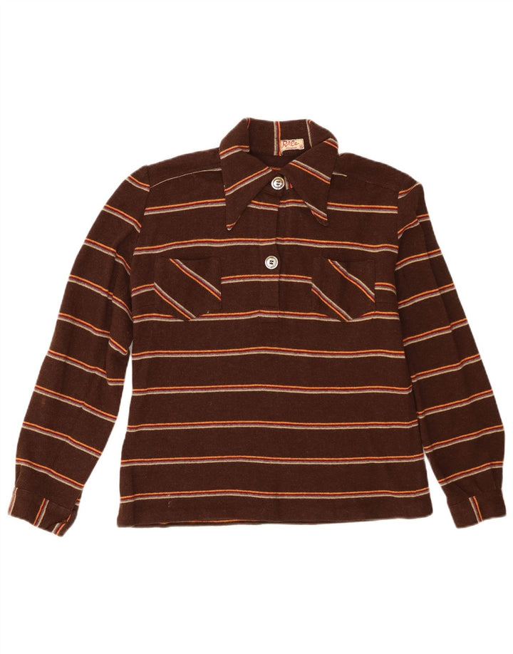 Camicia pullover vintage da donna IT 46 grande a righe marroni