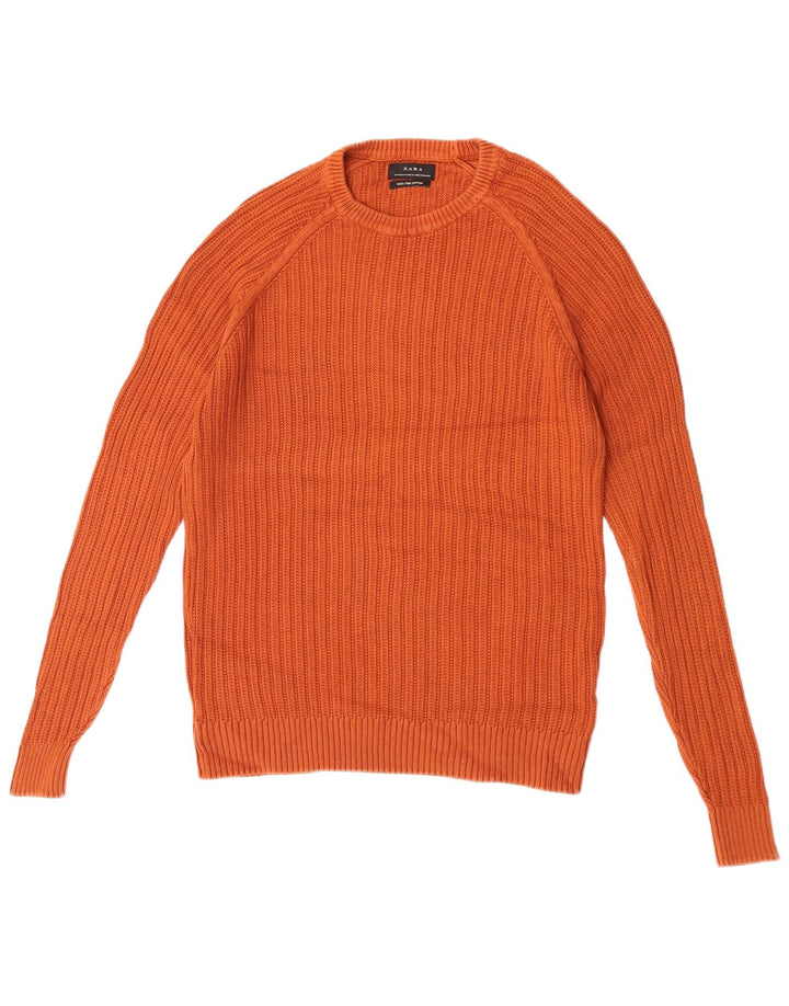 Maglione maglione girocollo da uomo Zara in cotone marrone medio