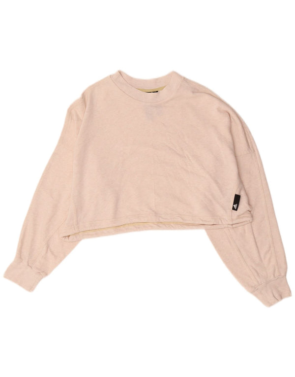 Felpa corta da donna Adidas maglione UK 12/14 medio bianco sporco screziato