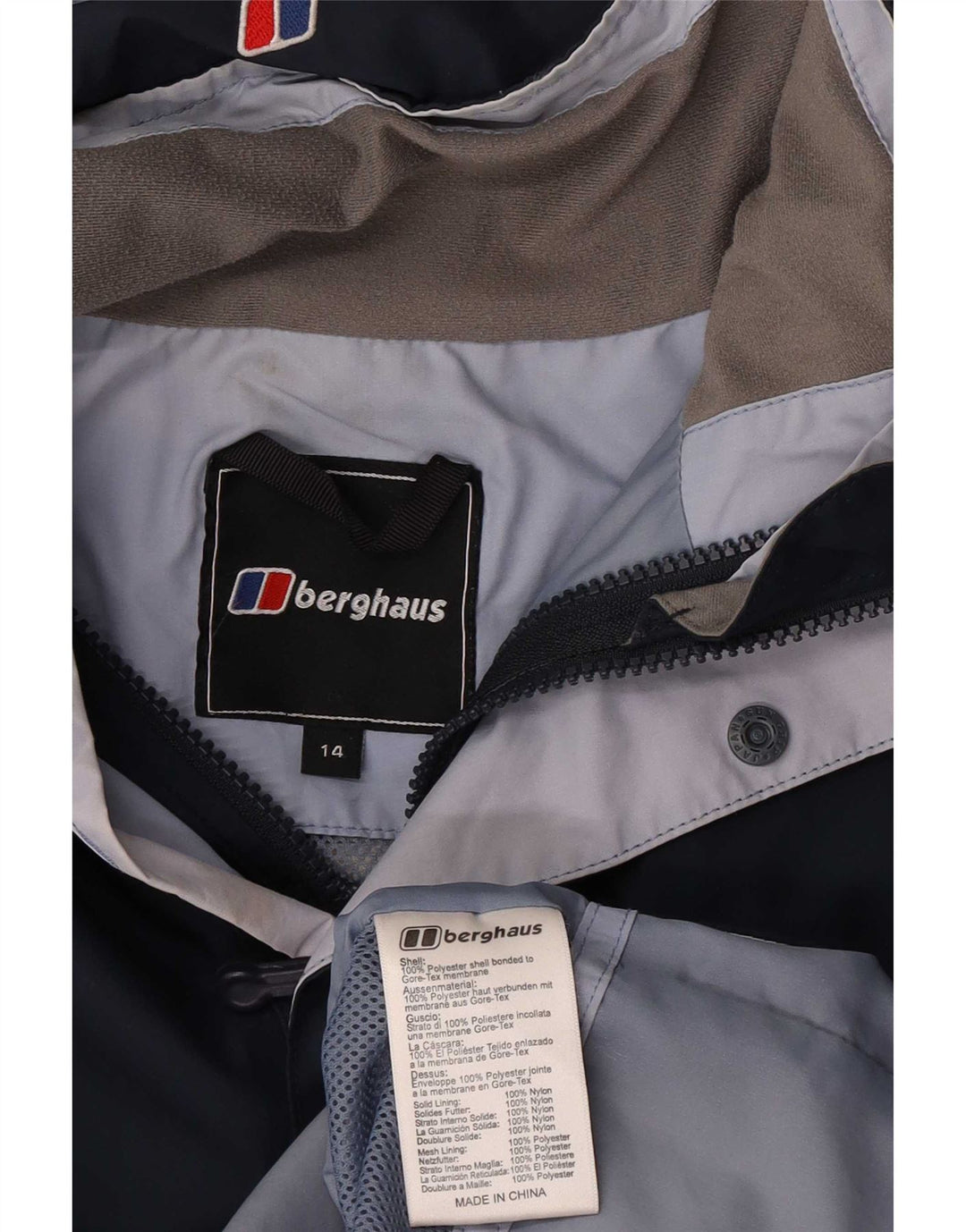Giacca antipioggia da donna con cappuccio Berghaus UK 14 grande poliestere blu navy
