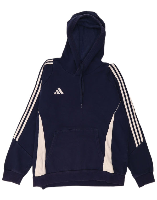 Felpa con cappuccio da uomo Adidas Medium in cotone color block blu navy