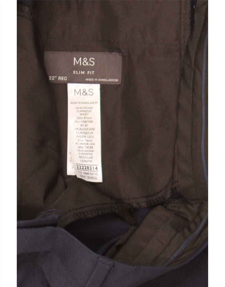 Pantaloni da abito slim fit da uomo Marks & Spencer W32 L31 poliestere blu navy
