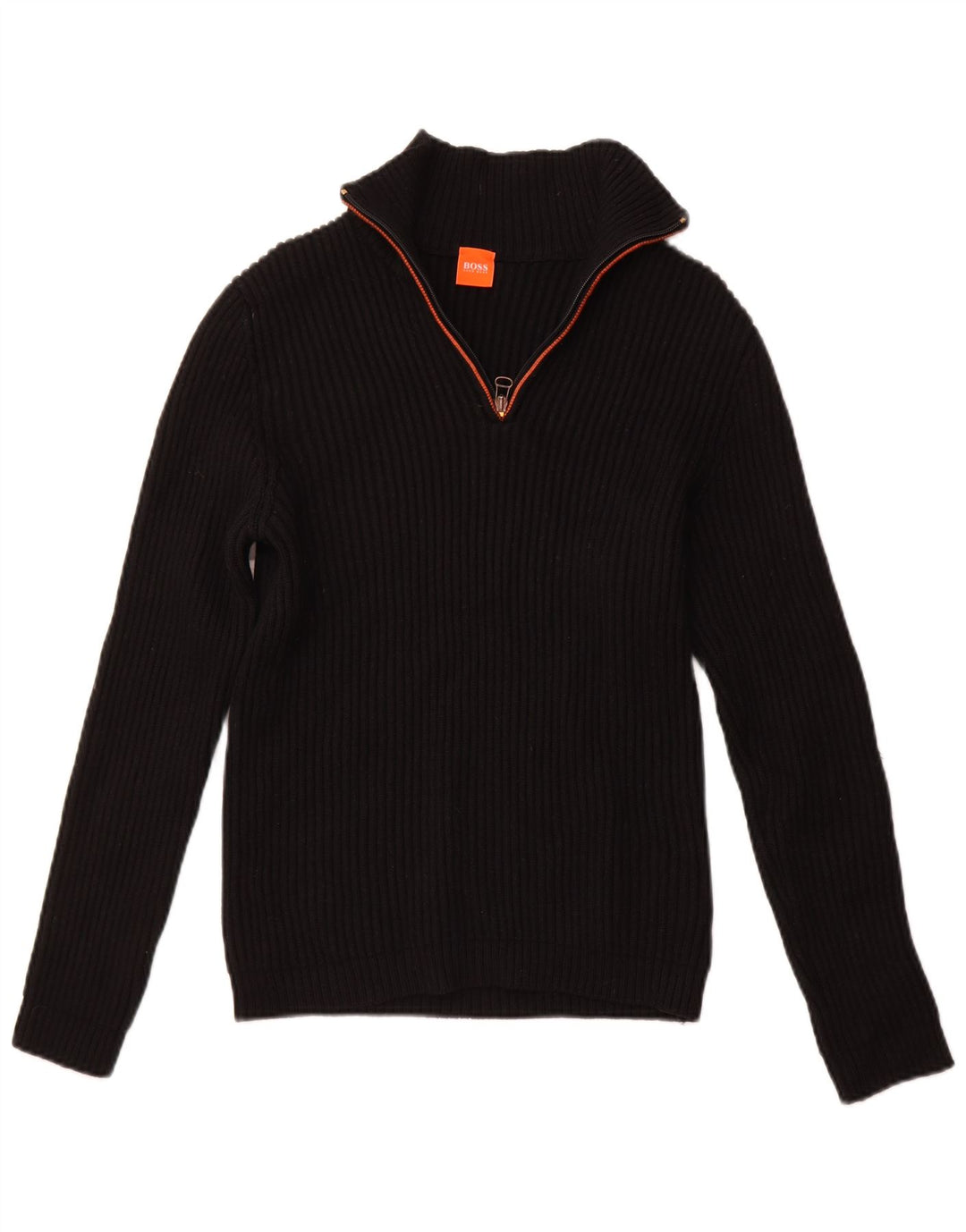 Maglione maglione da donna con collo con zip Hugo Boss UK 14 grande lana vergine nera