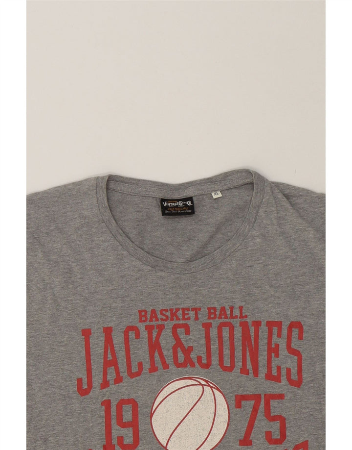 JACK & JONES Mens Graphic T-Shirt Top XL Grey Vintage Jack & Jones and Second-Hand Jack & Jones from Messina Hembry 