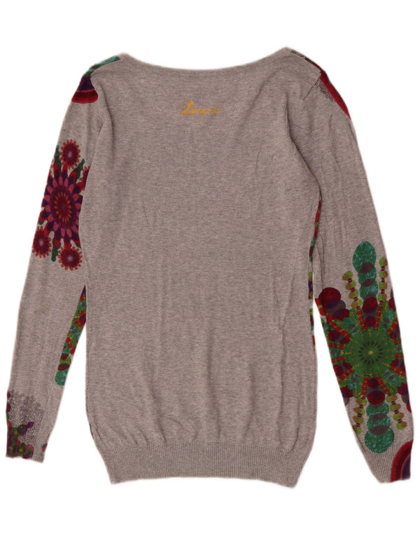 Desigual Donna Maglione con scollo a barchetta Maglione UK 12 Grigio medio floreale