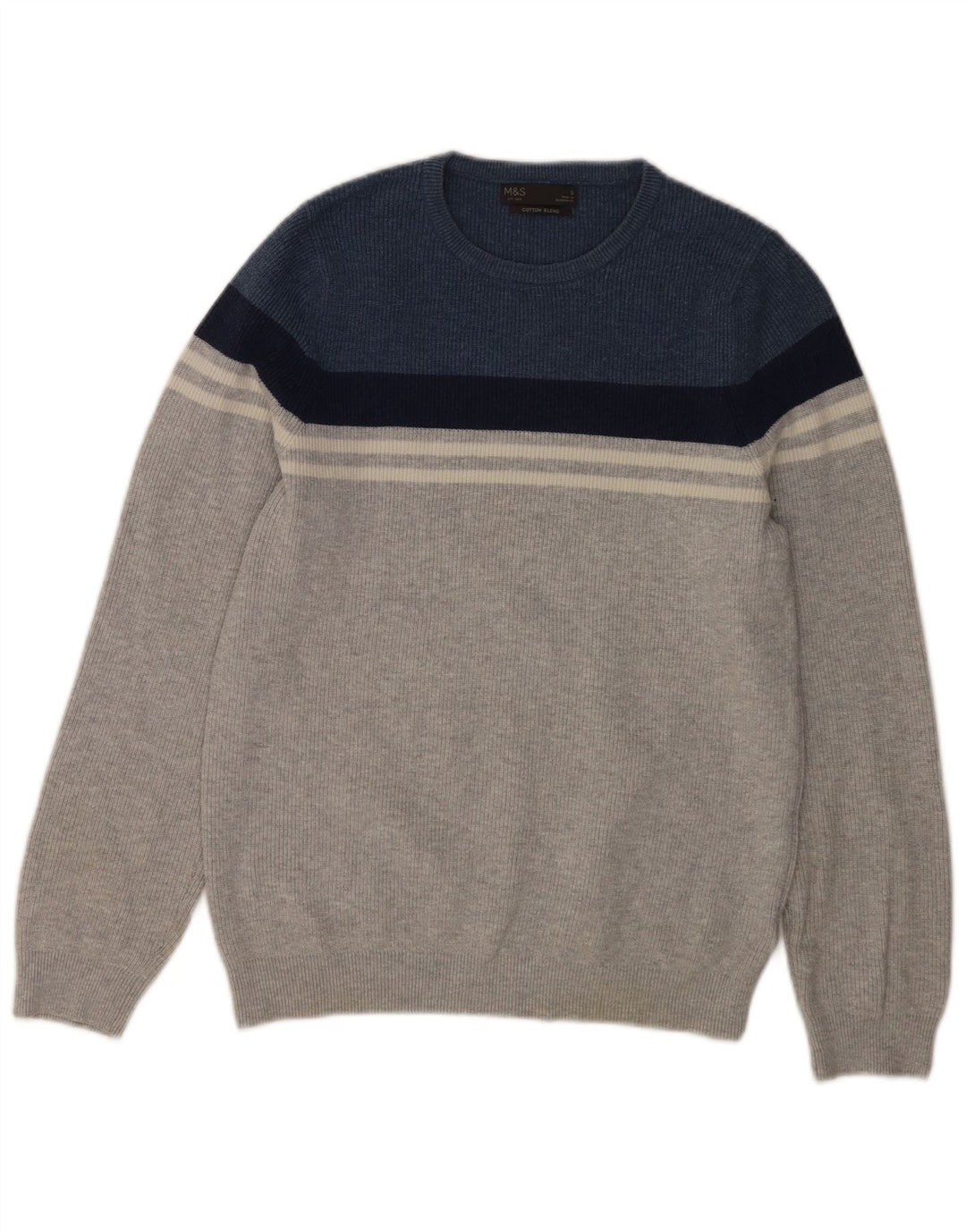 Maglione maglione girocollo da uomo Marks & Spencer piccolo grigio a blocchi di colore