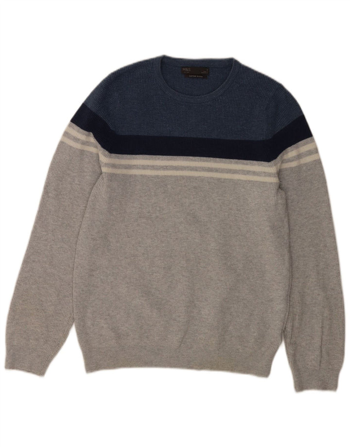 Maglione maglione girocollo da uomo Marks & Spencer piccolo grigio a blocchi di colore