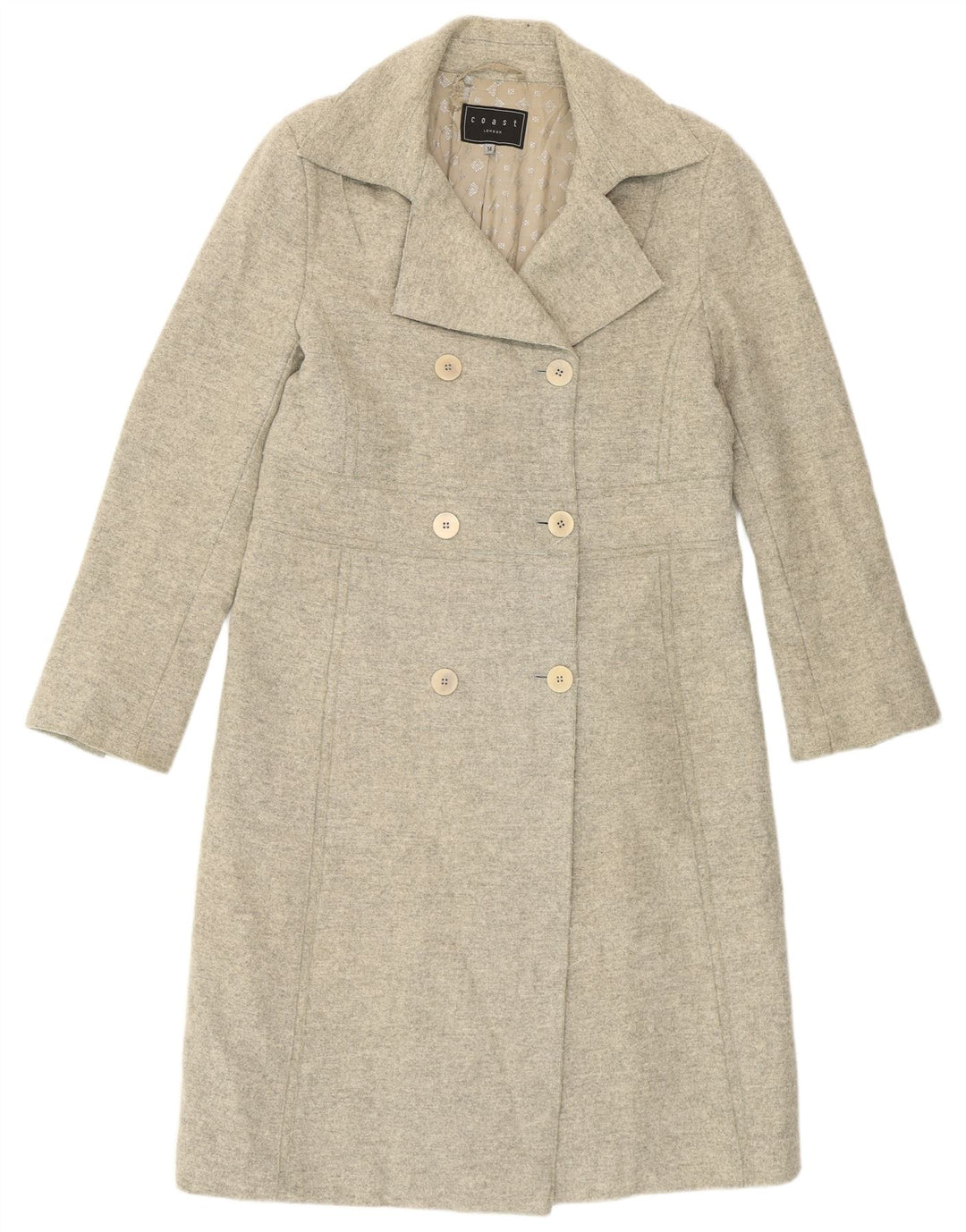 Cappotto doppiopetto da donna Coast UK 14 grande lana vergine grigia