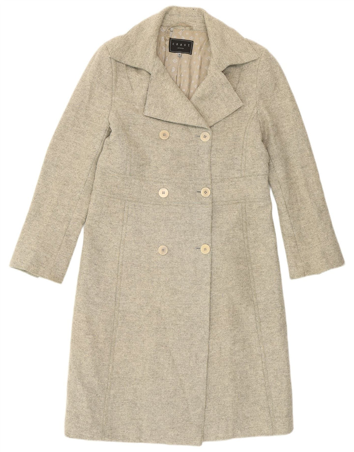 Cappotto doppiopetto da donna Coast UK 14 grande lana vergine grigia