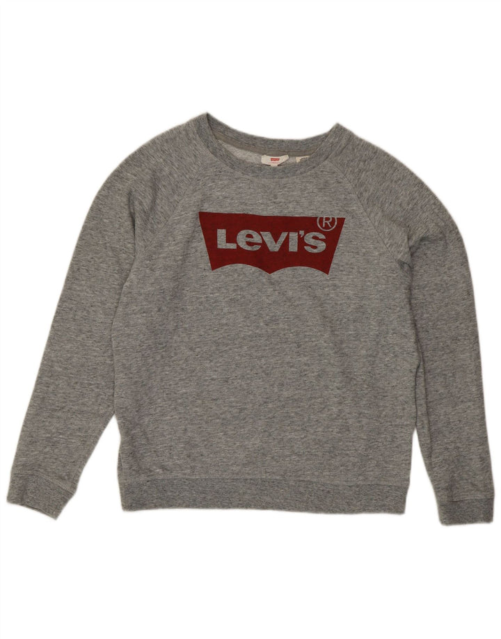 Levi's Felpa con grafica da donna Maglione UK 16 Grande cotone chiazzato grigio