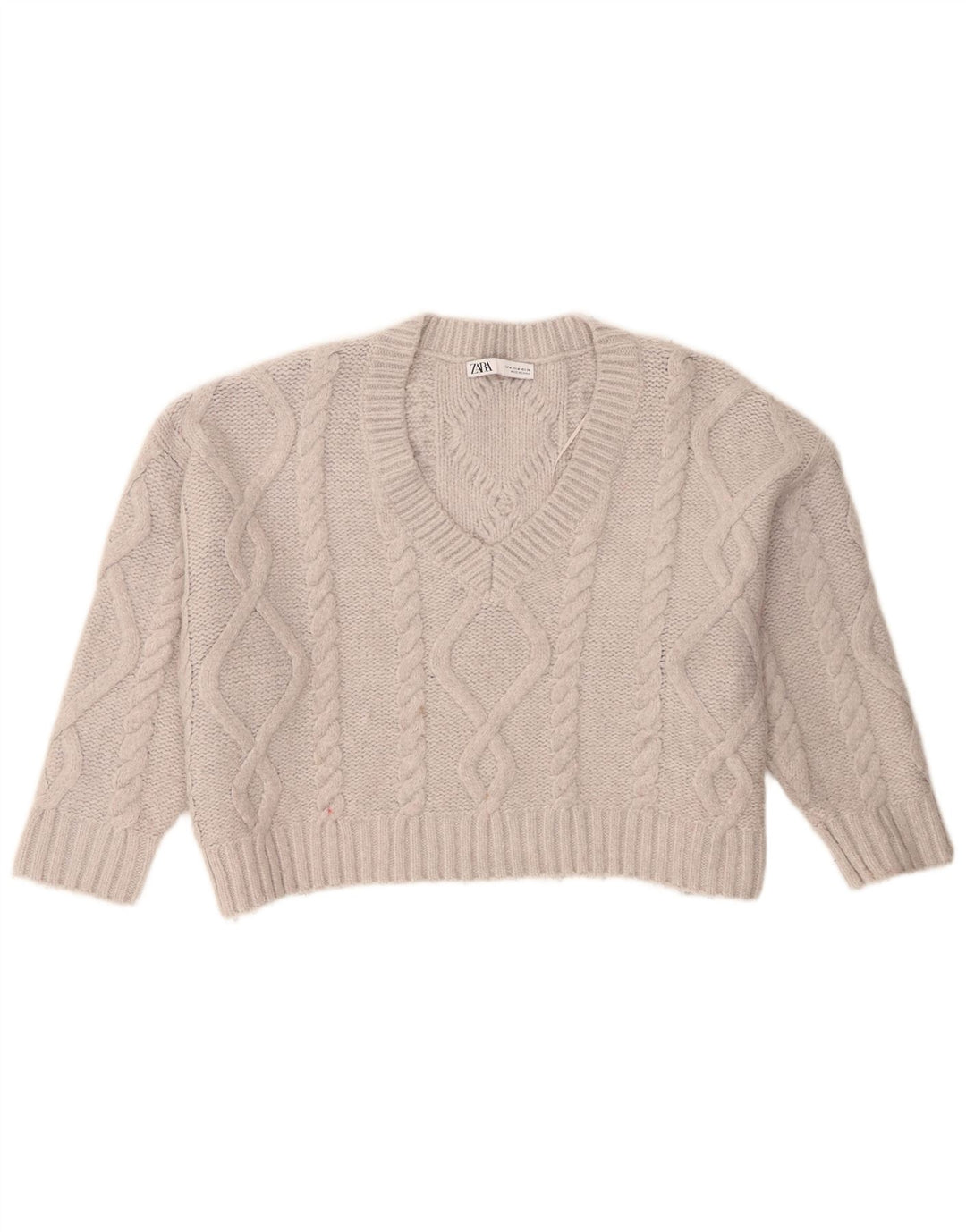 Maglione corto oversize con scollo a V da donna Zara UK 14 Acrilico grigio medio