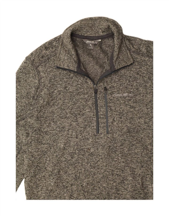 EDDIE BAUER Mens Zip Neck Top Long Sleeve Large Grey Flecked Polyester Vintage Eddie Bauer and Second-Hand Eddie Bauer from Messina Hembry 