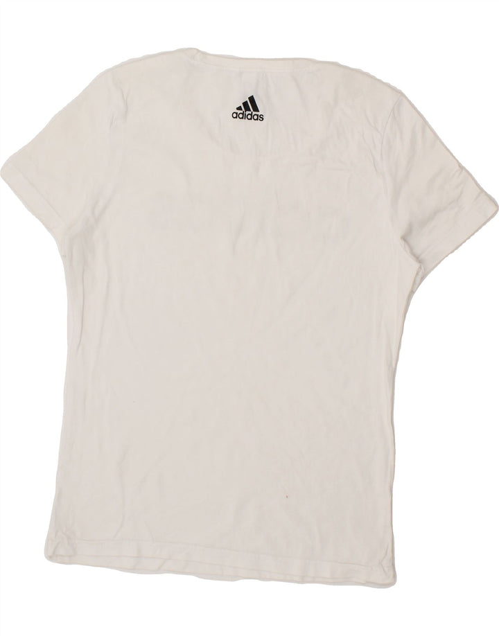 ADIDAS Womens Graphic T-Shirt Top UK 12 Medium White Vintage Adidas and Second-Hand Adidas from Messina Hembry 