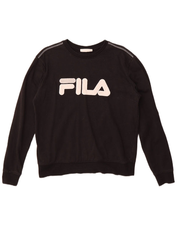 Felpa grafica da donna Fila Jumper UK 16 grande cotone nero