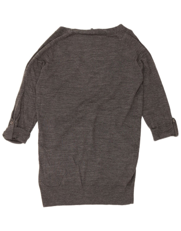 Maglione cardigan con maniche a 3/4 da donna Jaeger UK 12 Lana screziata grigio medio