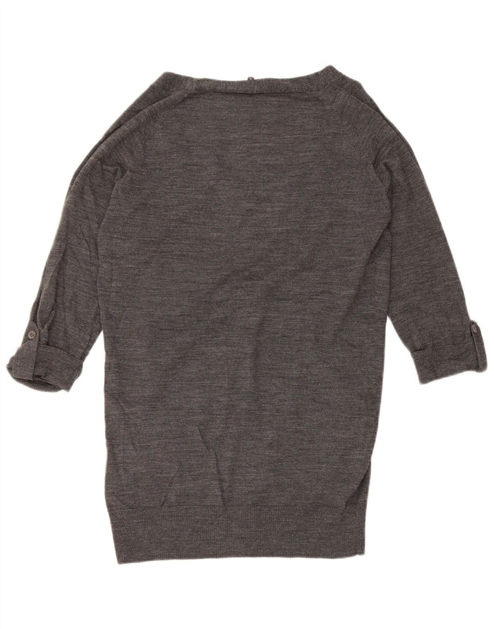 Maglione cardigan con maniche a 3/4 da donna Jaeger UK 12 Lana screziata grigio medio