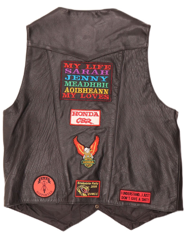 Gilet in pelle grafica Motorstyle da uomo di Lammle 2XL in pelle nera