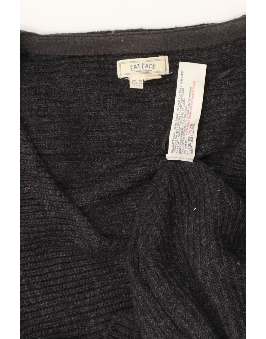 FAT FACE Maglione oversize da donna con scollo a V UK 10 Piccolo cotone grigio