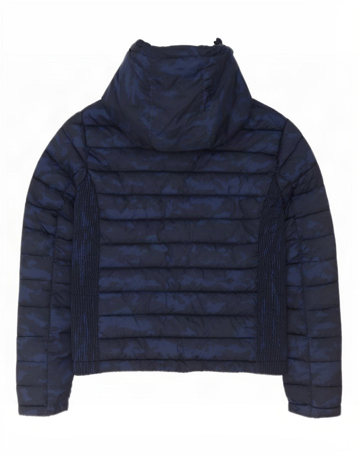 Giacca imbottita con cappuccio da donna Superdry UK 16 grande mimetica blu navy