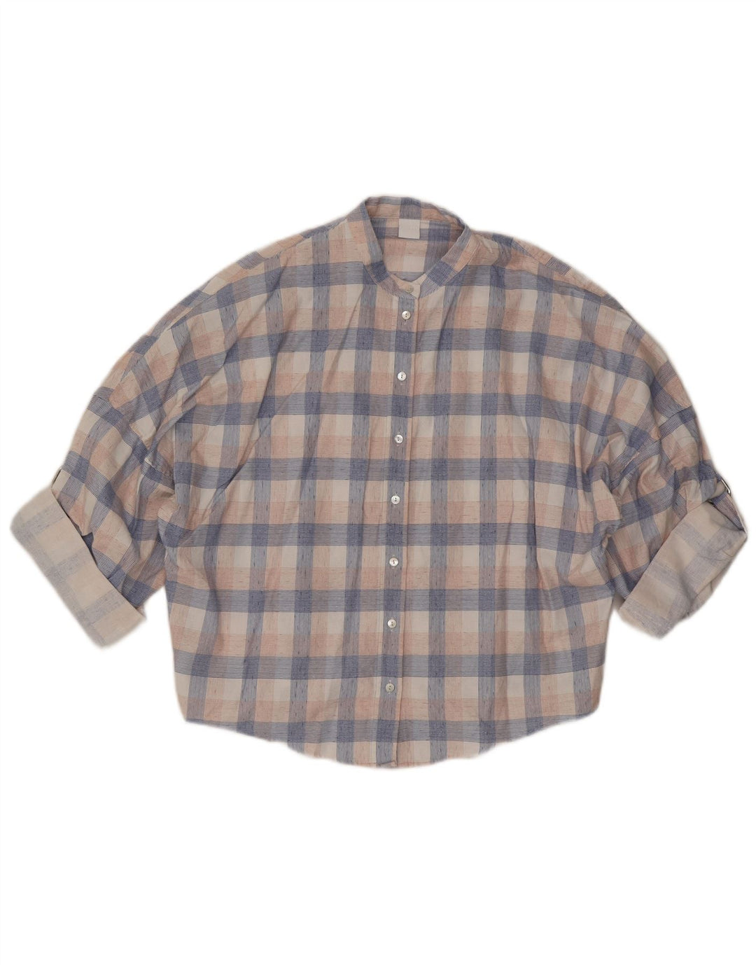 Hugo Boss Camicia oversize da donna con maniche a 3/4 UK 8 Piccolo lino a quadri blu
