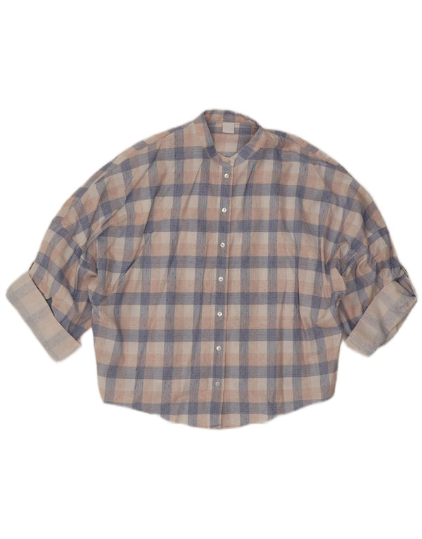 Hugo Boss Camicia oversize da donna con maniche a 3/4 UK 8 Piccolo lino a quadri blu