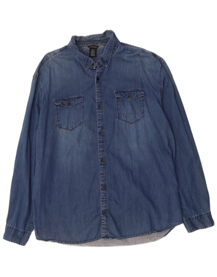 CALVIN KLEIN JEANS Camicia di jeans da uomo XL Blu Cotone