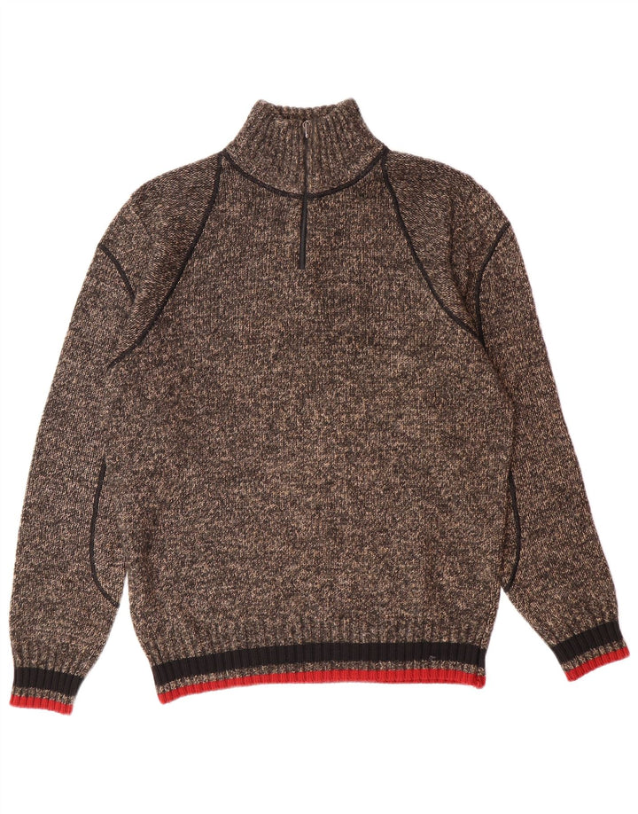 Maglione da uomo TRUSSARDI con zip e collo in acrilico chiazzato marrone medio